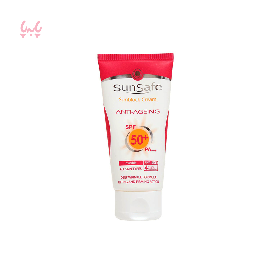 کرم ضد آفتاب +SPF 50 ضد چروک بدون رنگ سان سیف   