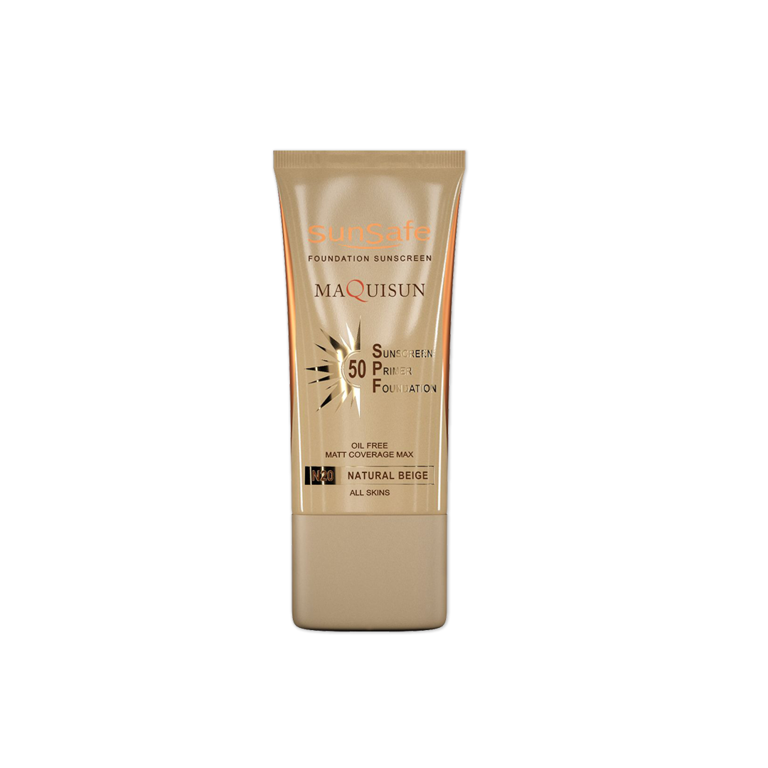 ضد آفتاب کرم پودری و پرایمری مکی سان SPF50 سان سیف بژ طبیعی2